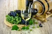 Glasses of wine with grapes and casks